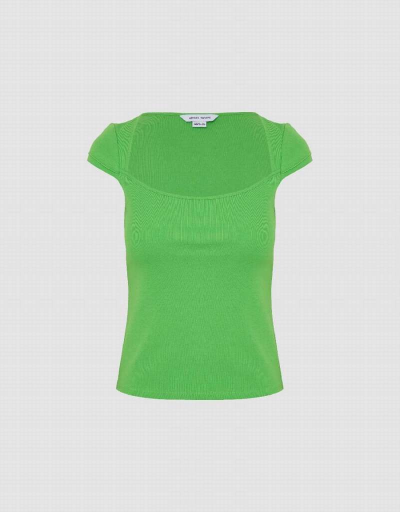 Camiseta Urban Revivo U Neck De Punto Flaco Mujer Verdes | EVJ6634TN