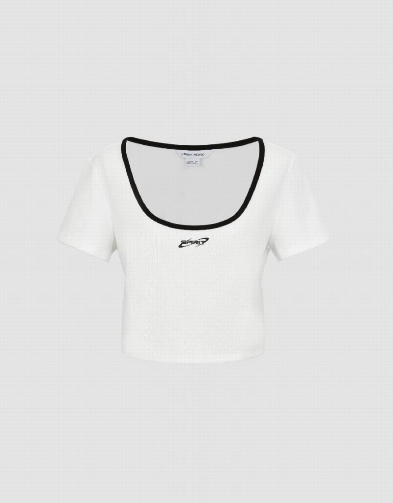 Camiseta Urban Revivo U Neck De Punto Mujer Blancos | FPB3515RW