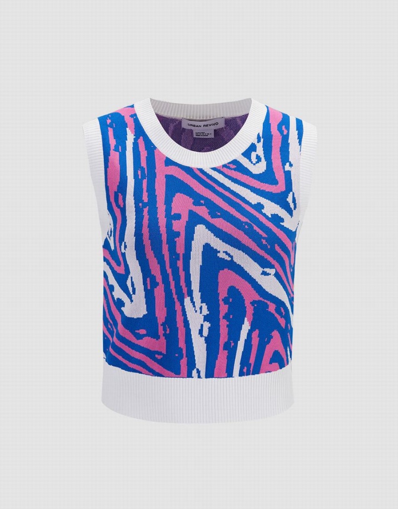 Camiseta sin Manga Urban Revivo Abstract Pattern De Punto Mujer Azules Multicolor | GID3096UI