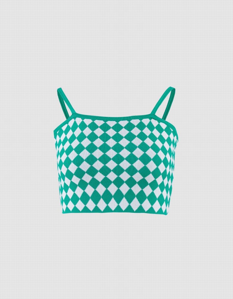 Camiseta sin Manga Urban Revivo Argyle De Punto Crop Cami Mujer Verdes | EZH9829OX