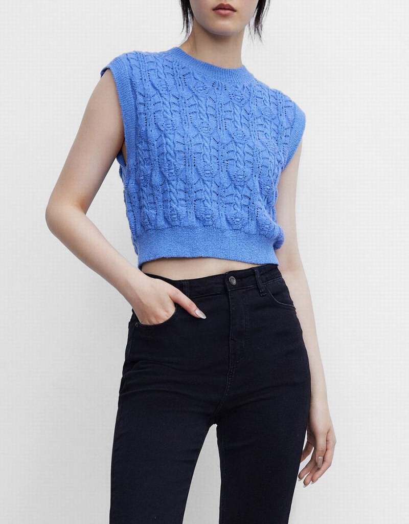 Camiseta sin Manga Urban Revivo Cable Knit Mujer Azules | LIO8964DL