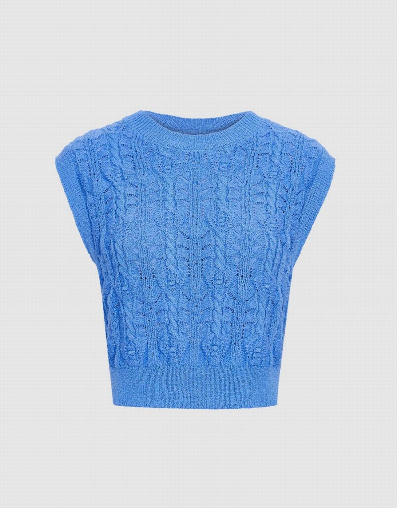 Camiseta sin Manga Urban Revivo Cable Knit Mujer Azules | LIO8964DL