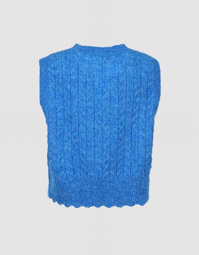 Camiseta sin Manga Urban Revivo Fuzzy Cable Knit Mujer Azules | SSU5775EF