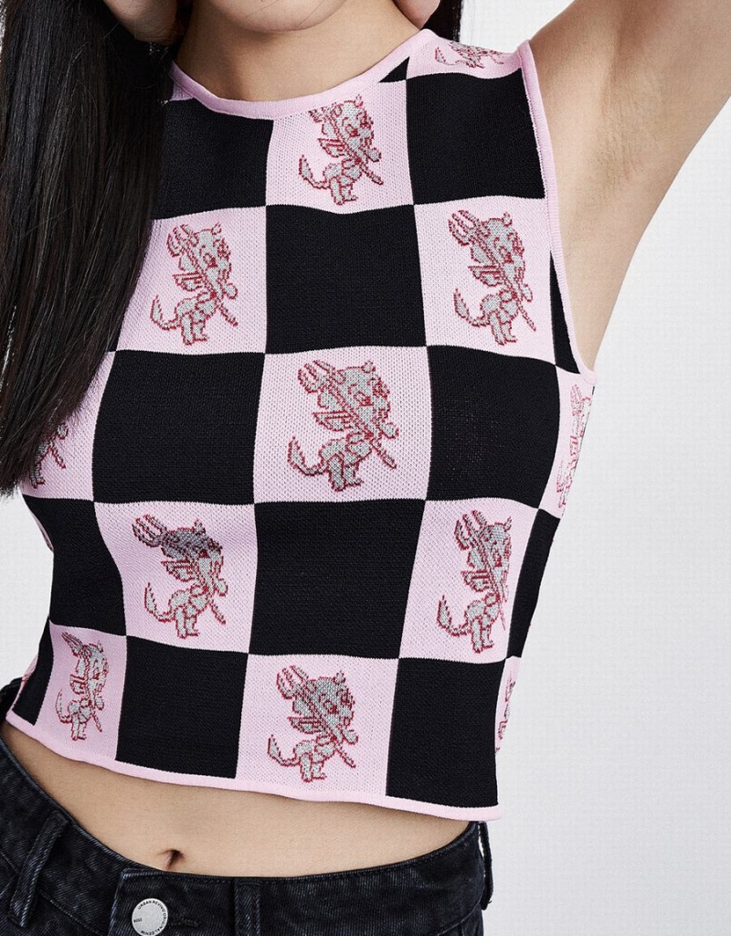 Camiseta sin Manga Urban Revivo Hot Stuff Checkered De Punto Mujer Rosas | DSY6650KF