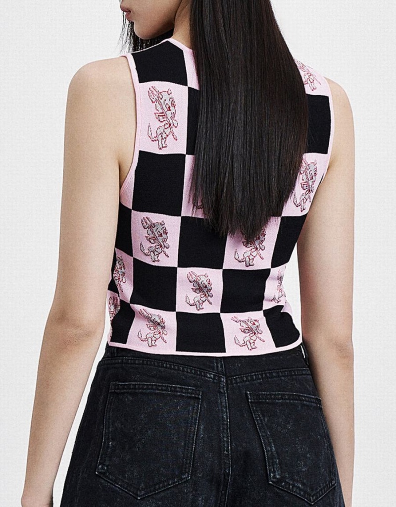 Camiseta sin Manga Urban Revivo Hot Stuff Checkered De Punto Mujer Rosas | DSY6650KF