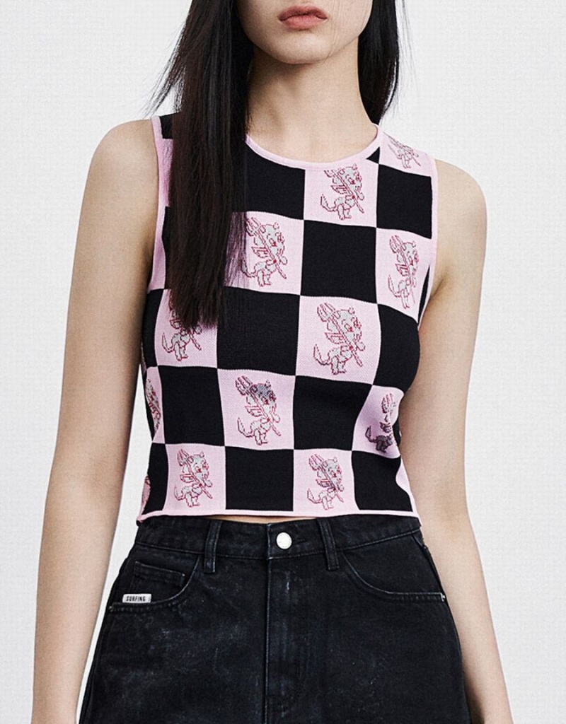 Camiseta sin Manga Urban Revivo Hot Stuff Checkered De Punto Mujer Rosas | DSY6650KF