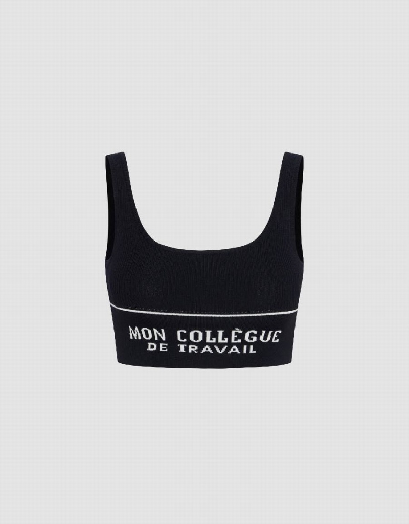 Camiseta sin Manga Urban Revivo Letter Cropped Mujer Negros | MCH6544KY