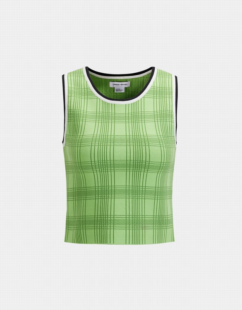 Camiseta sin Manga Urban Revivo Plaid Jacquard De Punto Mujer Verdes | FHY7067MD