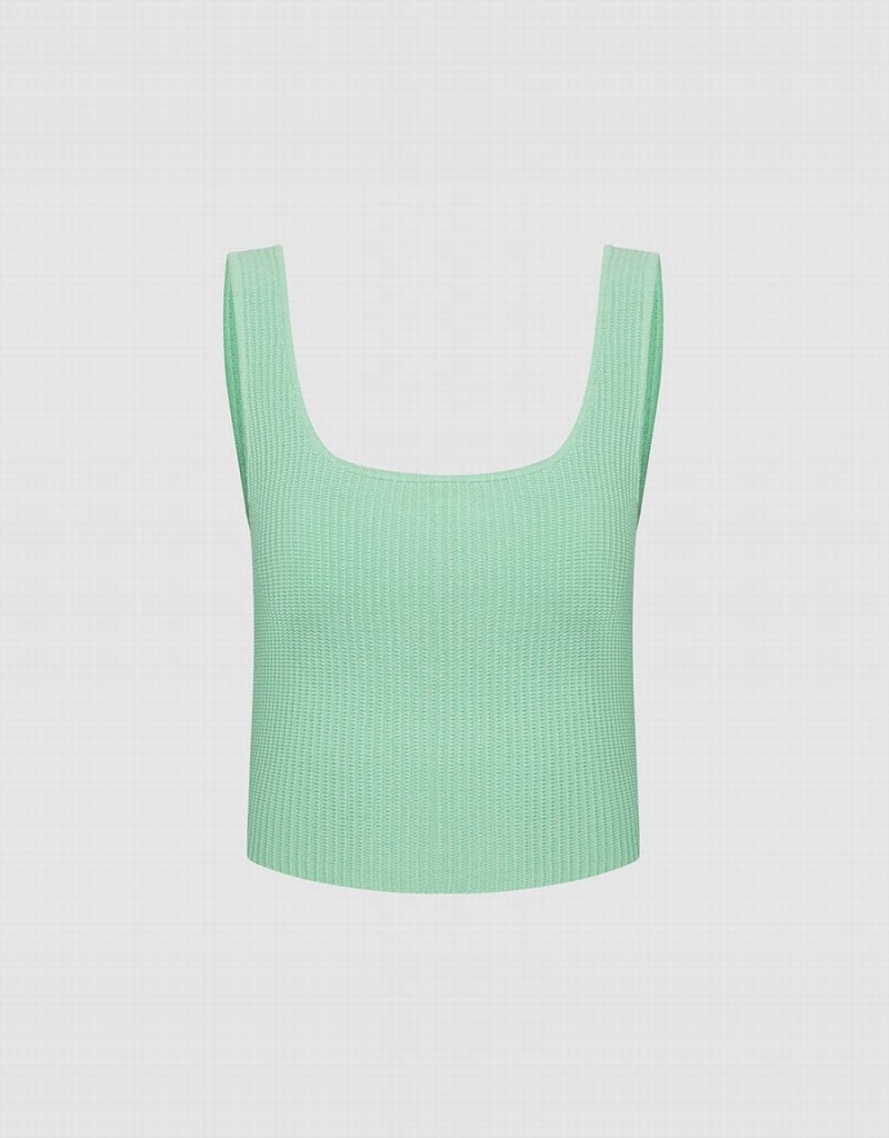 Camiseta sin Manga Urban Revivo Plain Acanalado Knit Mujer Verdes | EGA8133UY