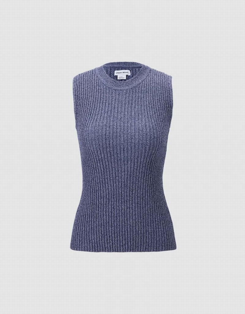 Camiseta sin Manga Urban Revivo Rib Knit Mujer Azules | LPV8199HM