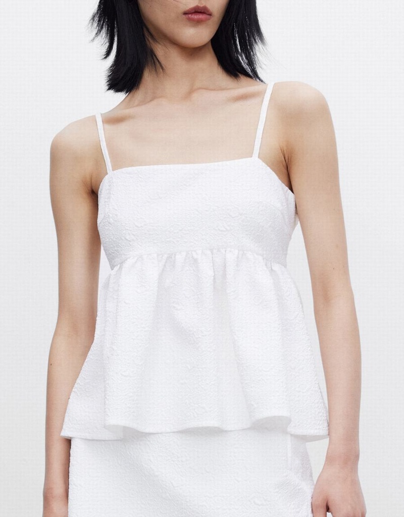 Camiseta sin Manga Urban Revivo Ruffle Hem Cami Mujer Blancos | FIT6198PU