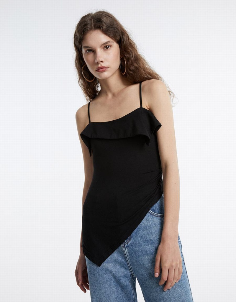 Camiseta sin Manga Urban Revivo Ruffled Asymmetric Mujer Negros | NGI6965WB