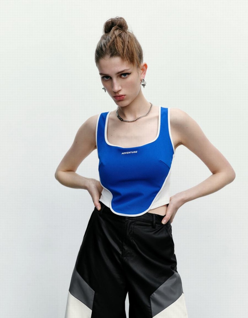 Camiseta sin Manga Urban Revivo Square-cut Collar Cami Mujer Blancos Azules | OKE4487ON