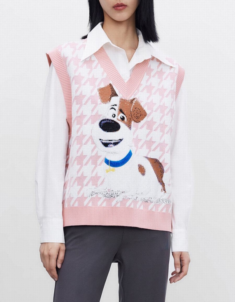 Camiseta sin Manga Urban Revivo The Secret Life Of Pets Houndstooth Mujer Rosas | KBN1090SV