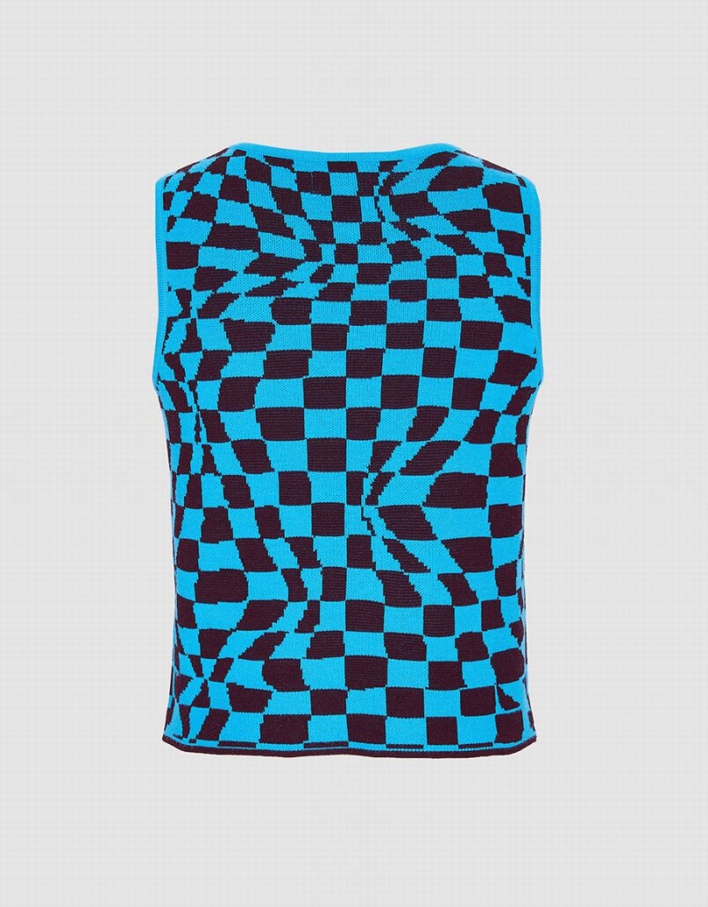 Camiseta sin Manga Urban Revivo Wavy Checkered De Punto Mujer Azules | TSF3936KL