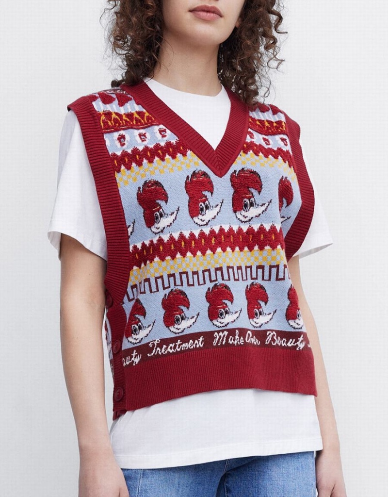 Camiseta sin Manga Urban Revivo Woody Woodpecker Mujer Rojos Multicolor | KUA3635HX