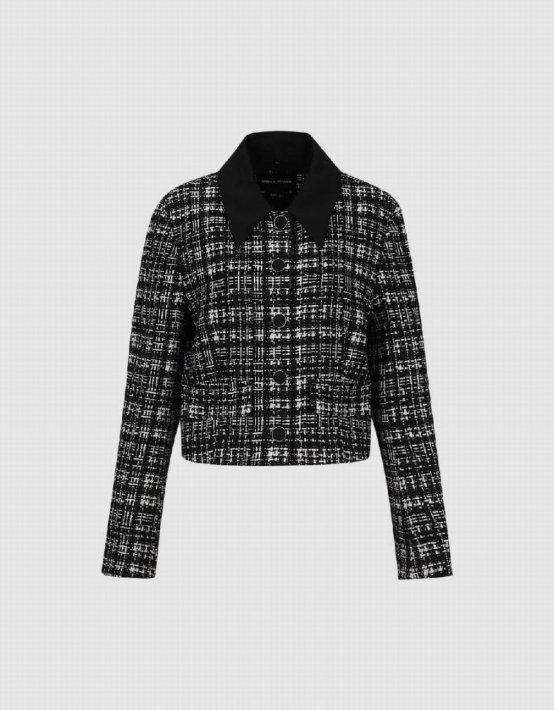 Chamarras Urban Revivo Button Up Tweed Mujer Negros | LBR331LE