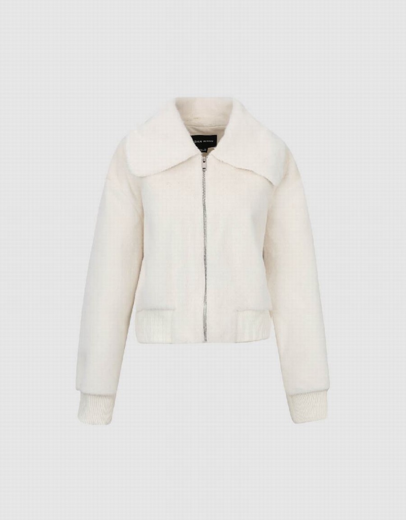 Chamarras Urban Revivo Cremallera Front Furry Mujer Blancos | TAC10046MQ