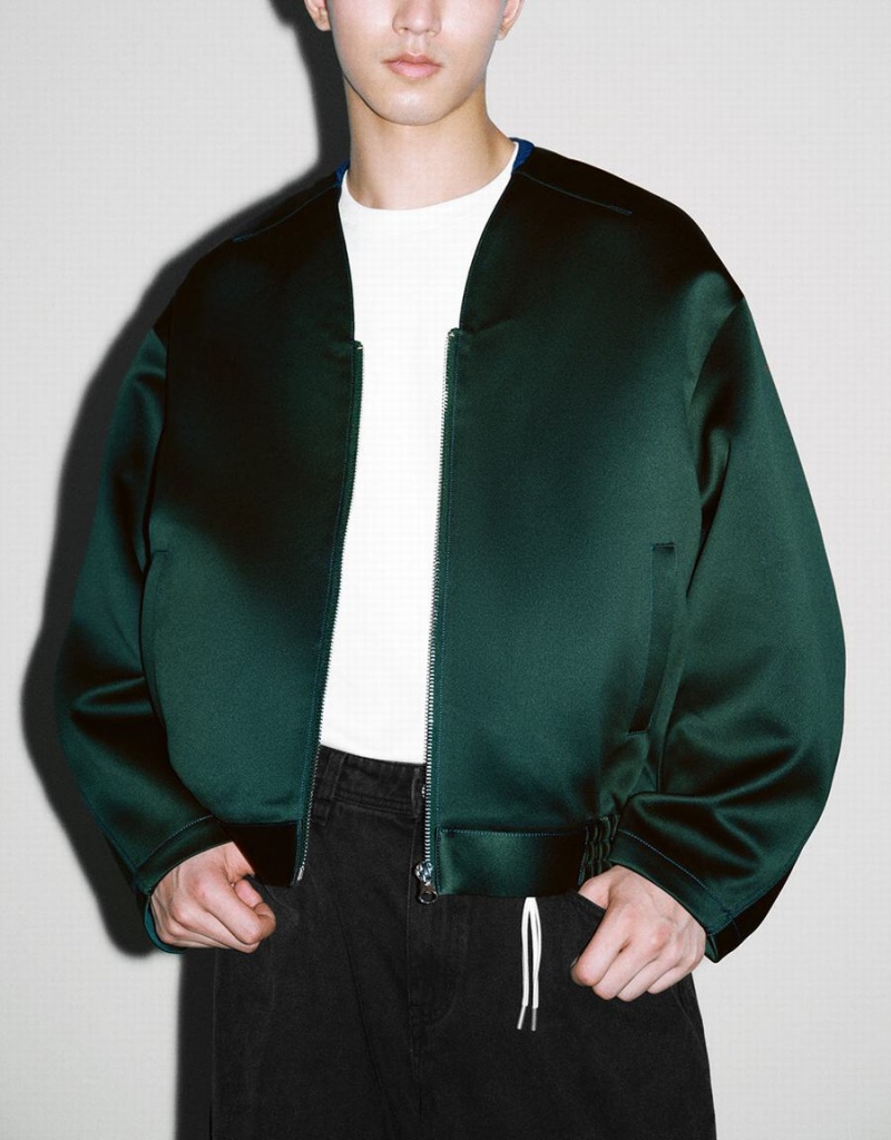 Chamarras Urban Revivo Cremallera Front Oversized Hombre Verdes | GWZ4338HF