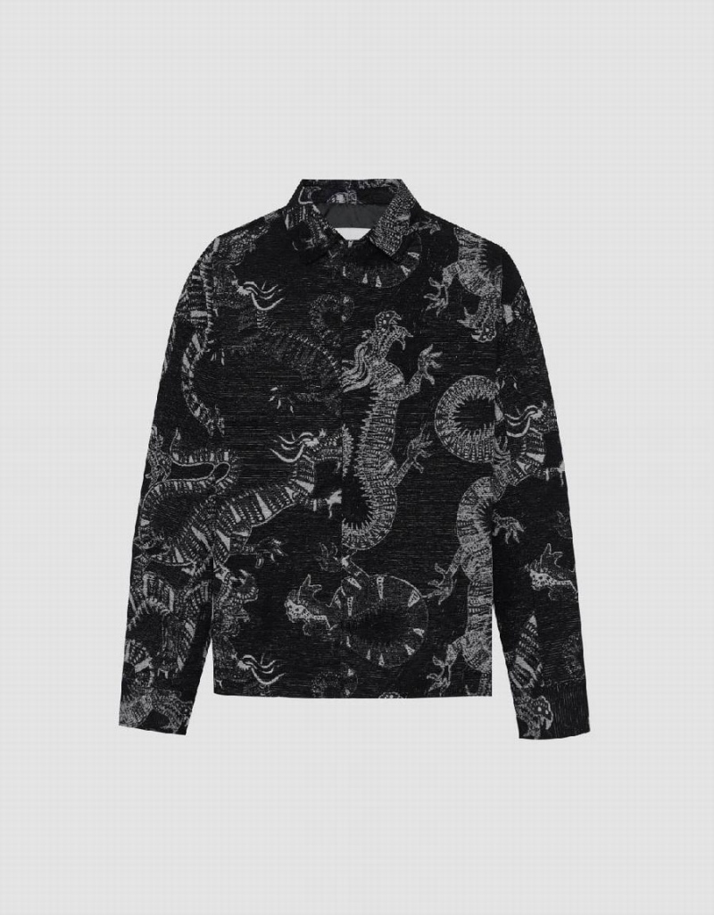 Chamarras Urban Revivo Dragon Printed Directo Hombre Negros | WSZ4664JE