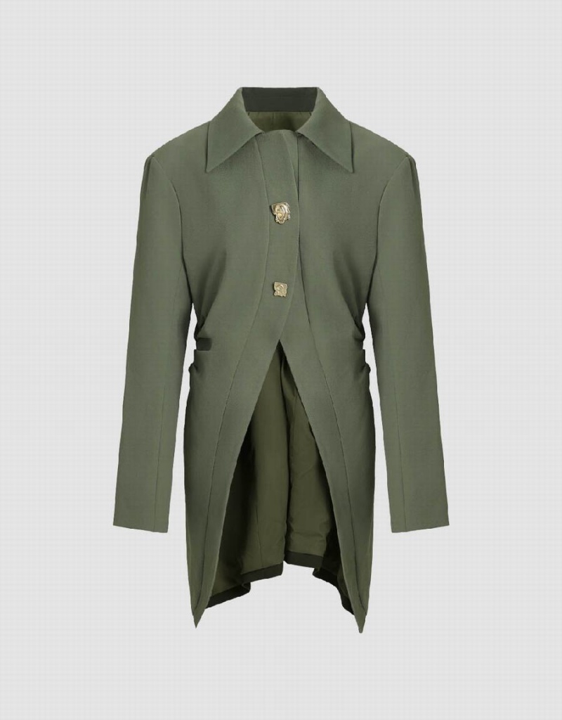 Chamarras Urban Revivo Lapel Skater With Metal Buttons Mujer Verdes | MPE3434AL