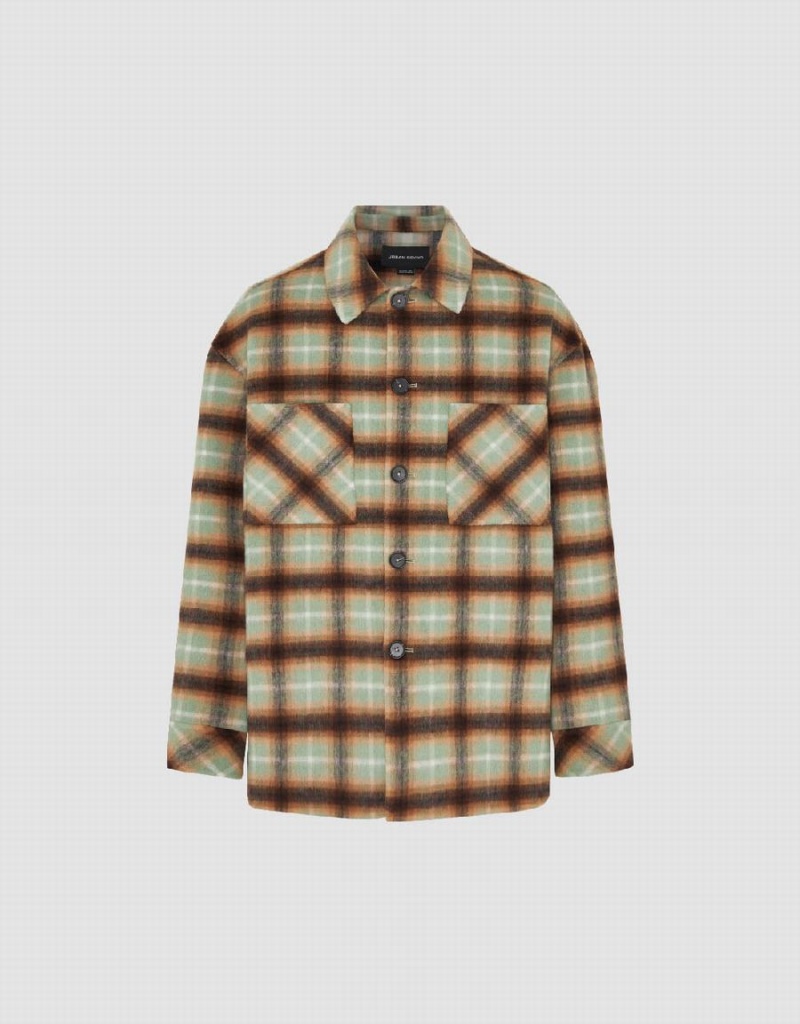 Chamarras Urban Revivo Plaid Directo Woolen Hombre Verdes | NOT8013VI