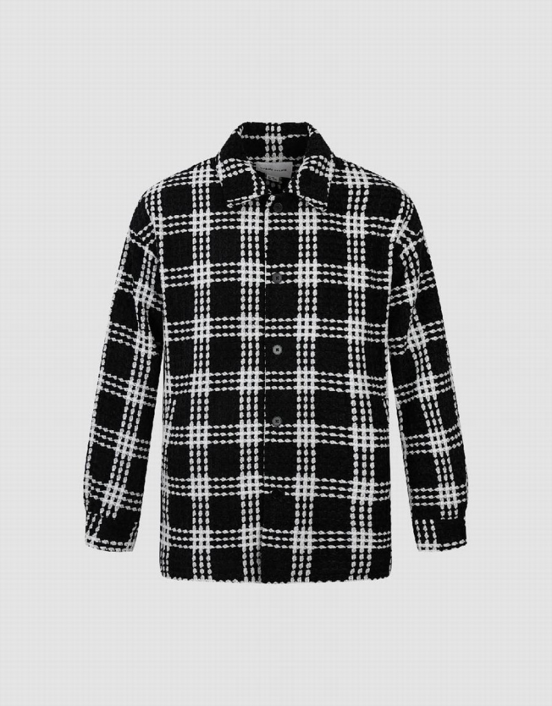 Chamarras Urban Revivo Plaid Loose Checkered Hombre Negros | CXD9280MB