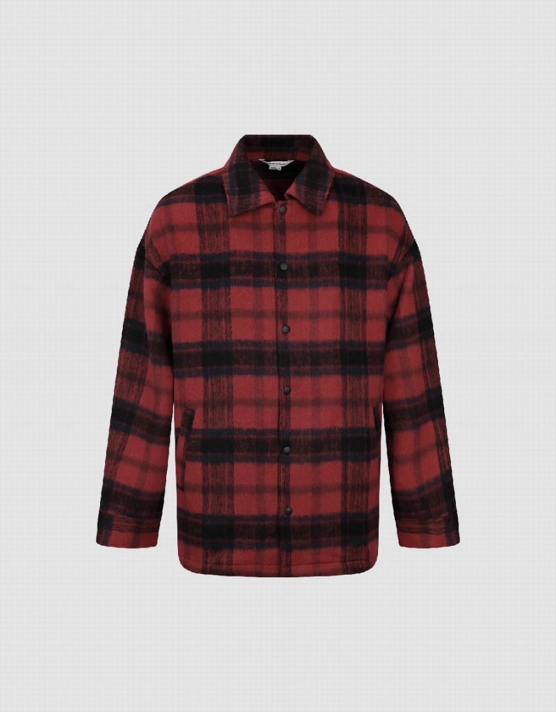 Chamarras Urban Revivo Plaid Woolen Hombre Rojos | TPD249KR