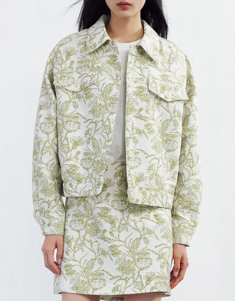 Chamarras Urban Revivo Plant Print Button Up Mujer Verdes | BAW5354UW