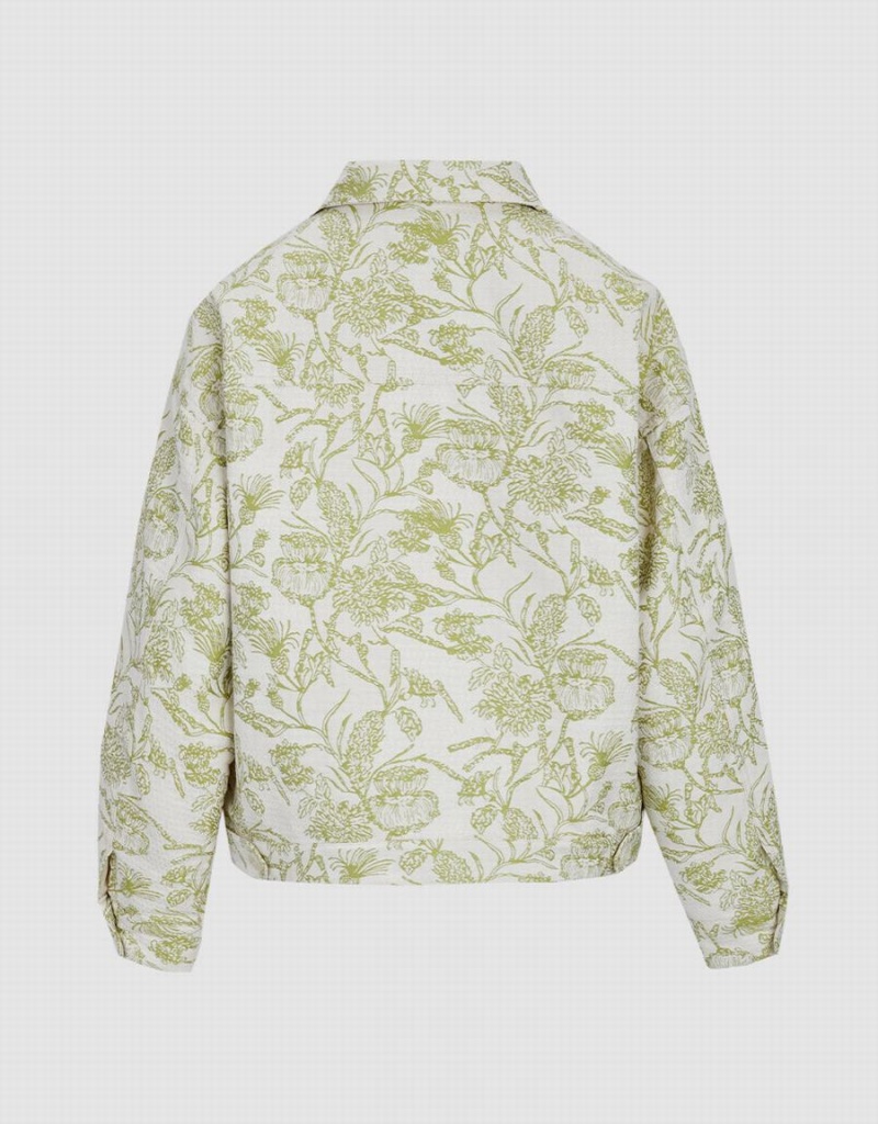 Chamarras Urban Revivo Plant Print Button Up Mujer Verdes | BAW5354UW