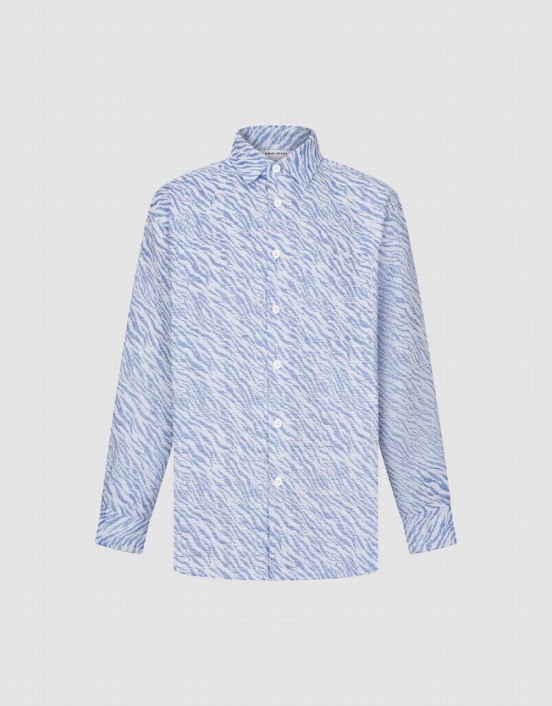 Chamarras Urban Revivo Printed Button Up Oversized Hombre Azules | XKG9514QO