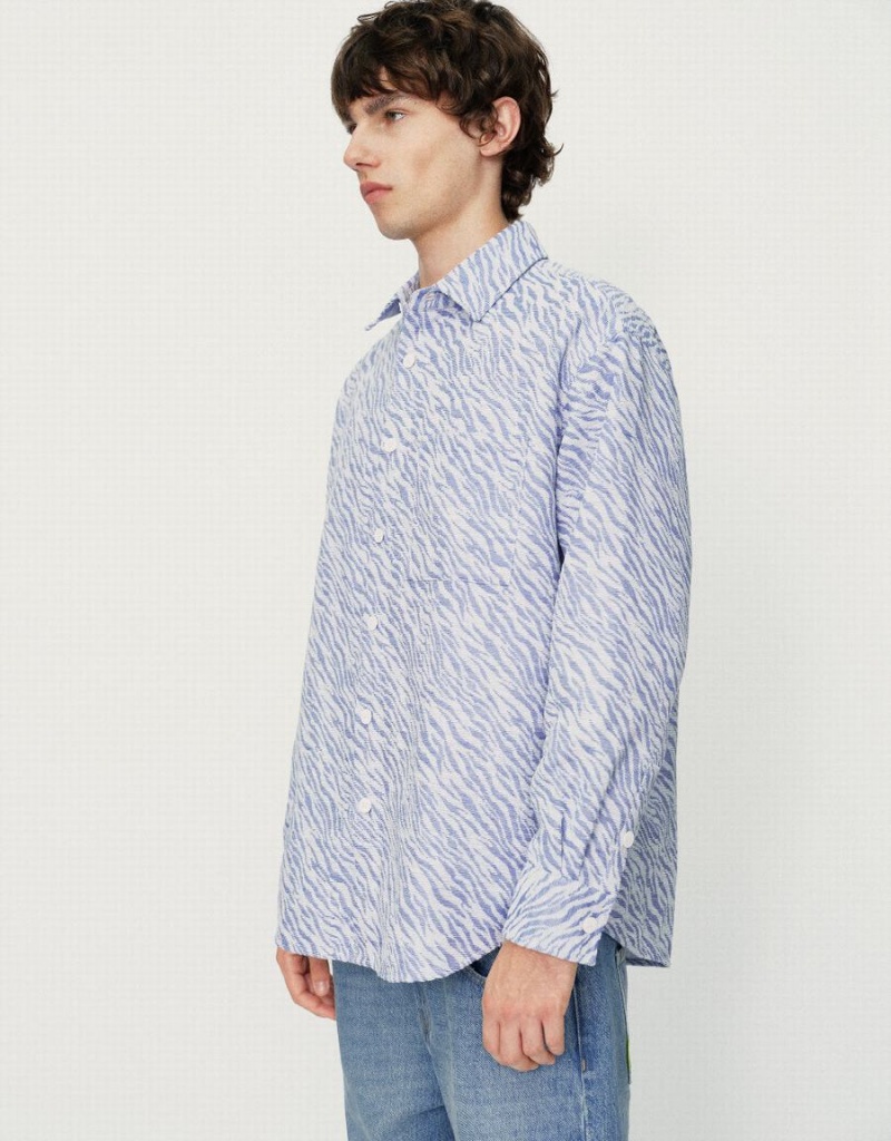 Chamarras Urban Revivo Printed Button Up Oversized Hombre Azules | XKG9514QO