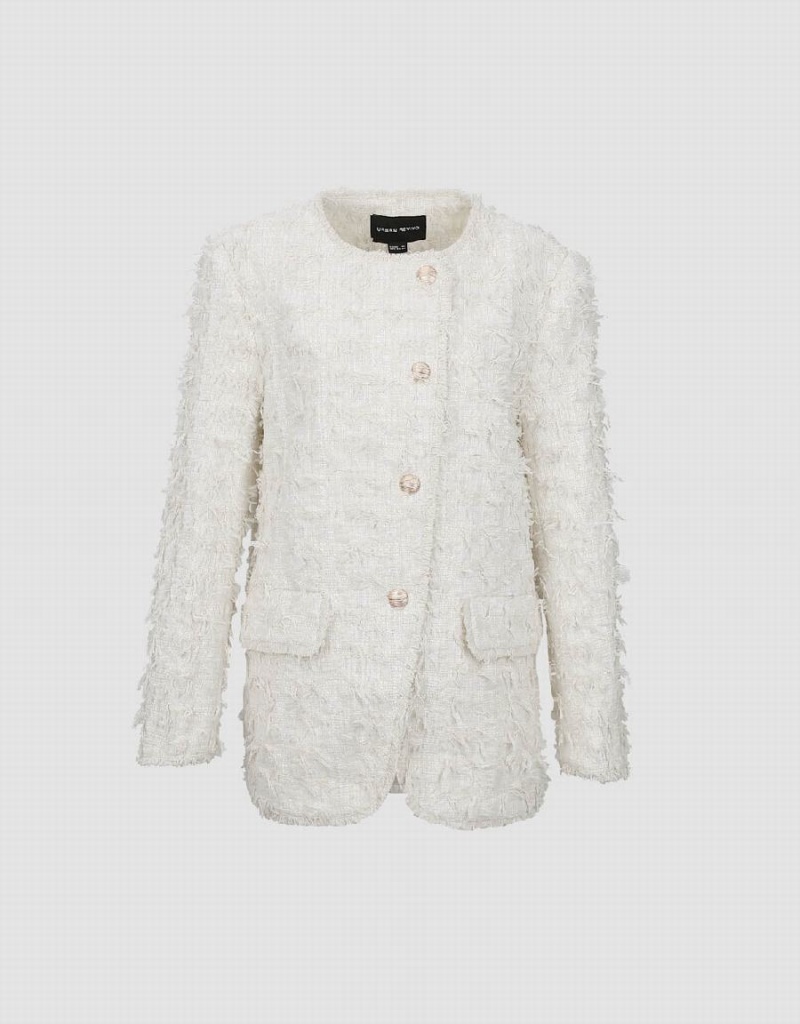 Chamarras Urban Revivo Standard Sleeve Fuzzy Mujer Blancos | ETI783HU