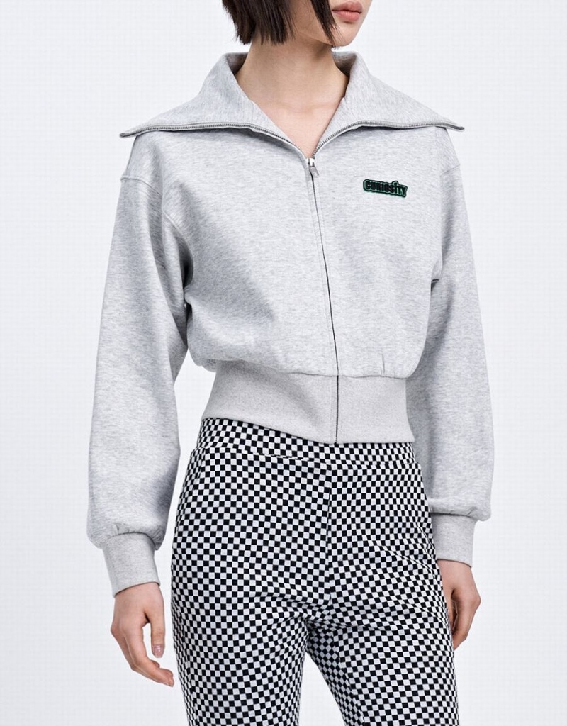 Chamarras Urban Revivo Zip Up Letter Detail Mujer Grises | TGP5757HJ