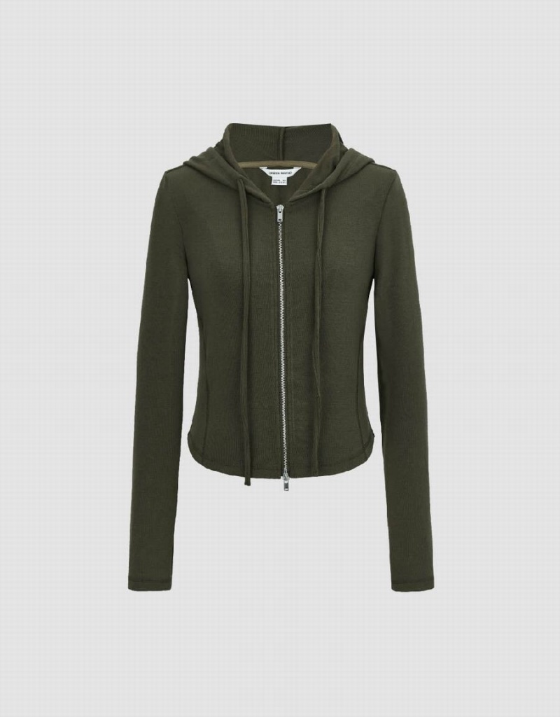 Chaqueta Con Capucha Urban Revivo Cremallera Front Flaco Mujer Grises Oscuro | ZTV8697PN