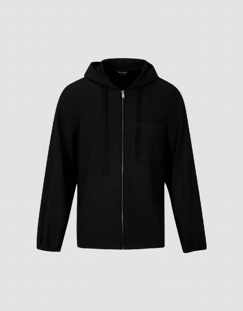 Chaqueta Con Capucha Urban Revivo Cremallera Front Hombre Negros | IDF2196AT