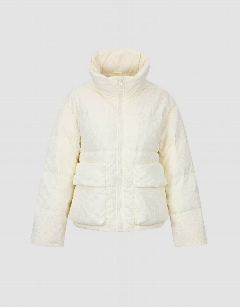 Chaquetas De Plumas Urban Revivo Cremallera Front Stand Collar Mujer Blancos | TSL5117DE