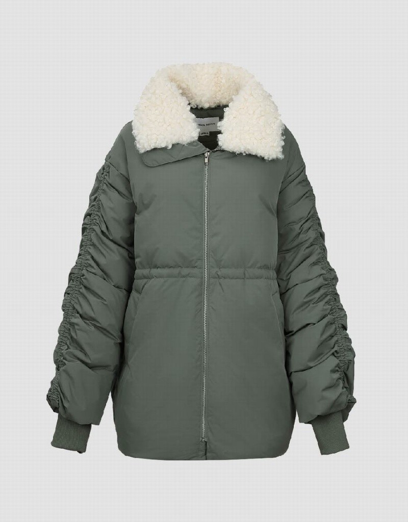 Chaquetas De Plumas Urban Revivo Cremallera Front With Furry Collar Mujer Verdes | ALA863YH