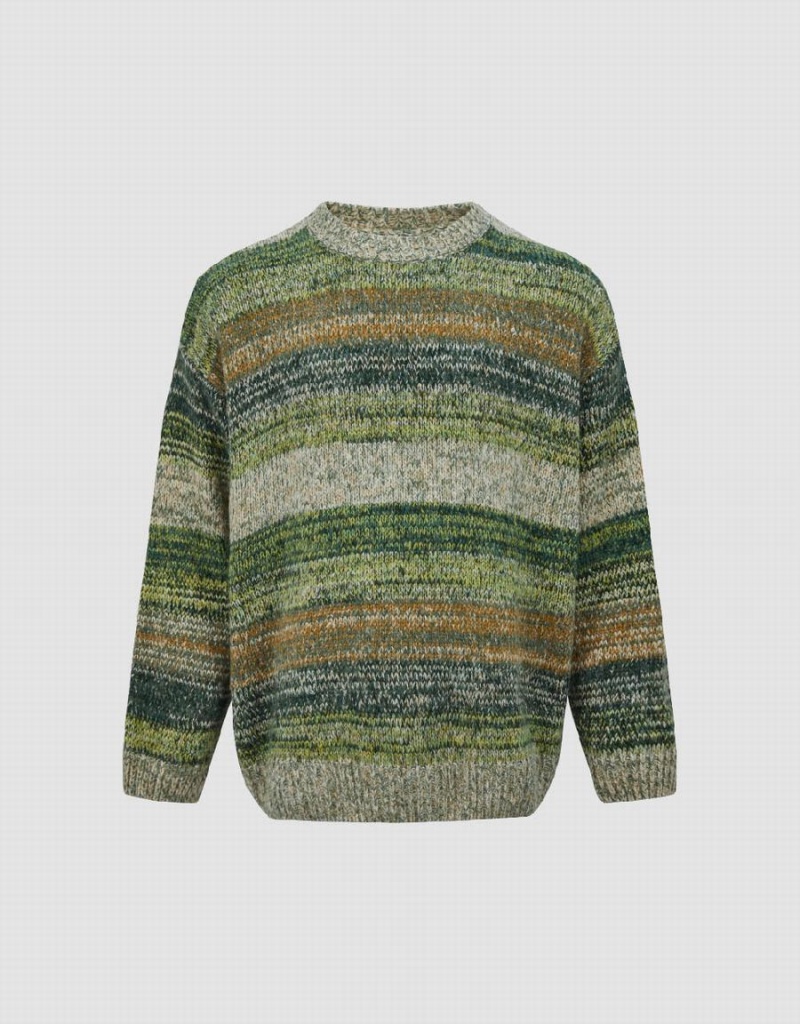 Cárdigan Urban Revivo A Rayas Crew Neck De Punto Hombre Verdes Multicolor | BAG8290RX