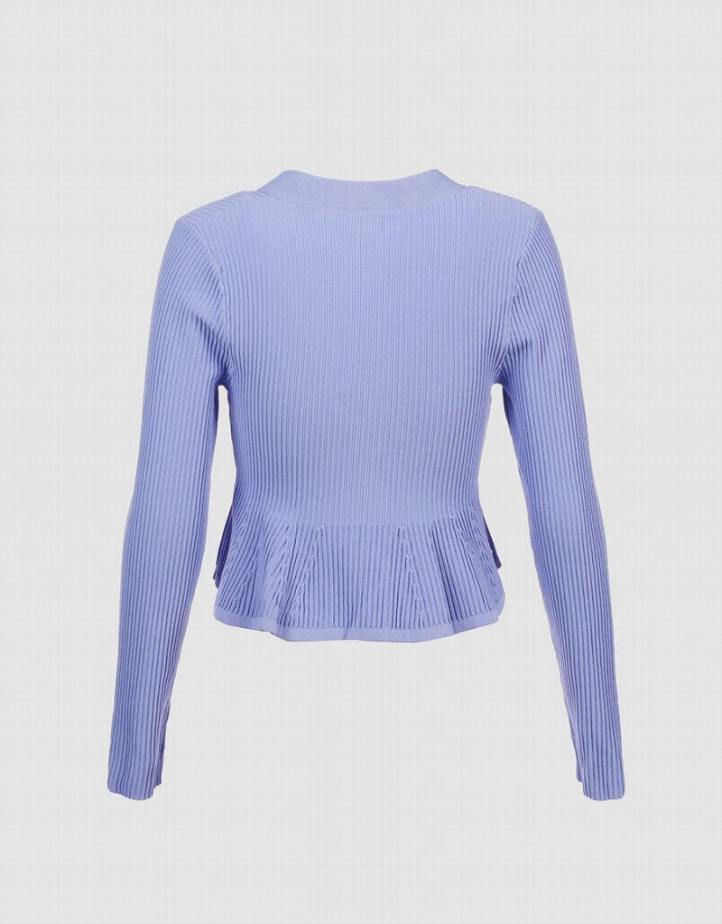 Cárdigan Urban Revivo Acanalado Knit Button Front De Punto Top Mujer Azules | KRQ9196KT