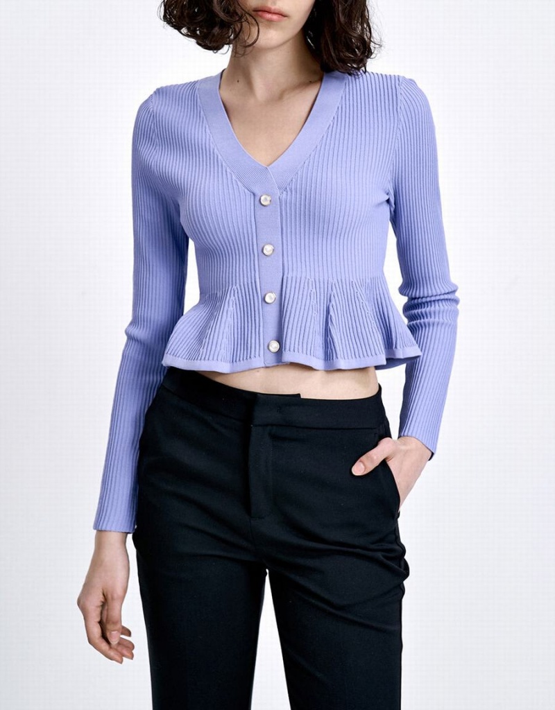 Cárdigan Urban Revivo Acanalado Knit Button Front De Punto Top Mujer Azules | KRQ9196KT