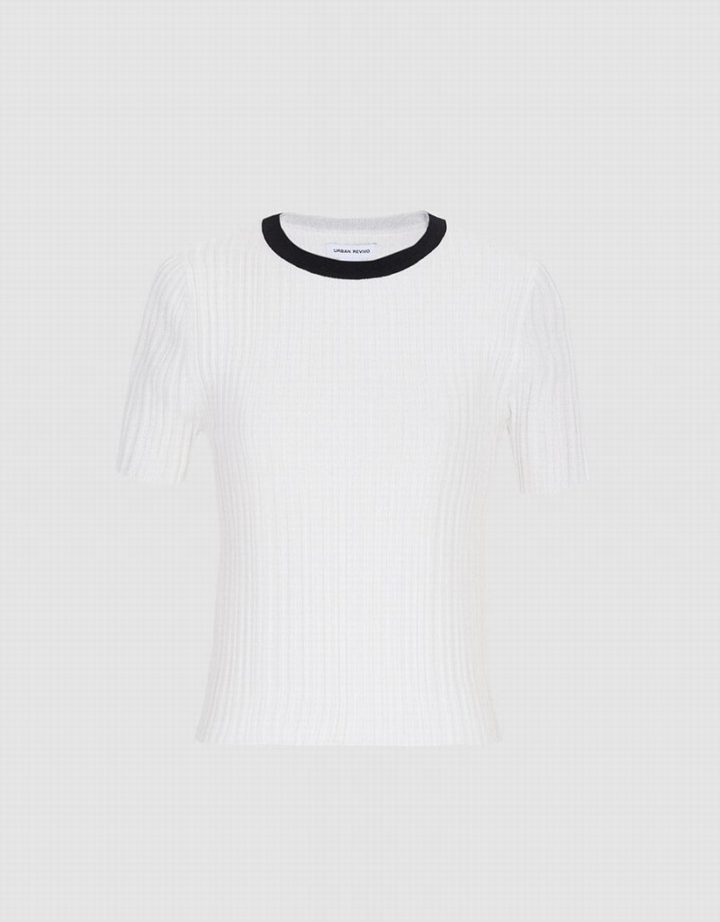 Cárdigan Urban Revivo Acanalado Knit Fitted Tee Mujer Blancos | DKK2614DY