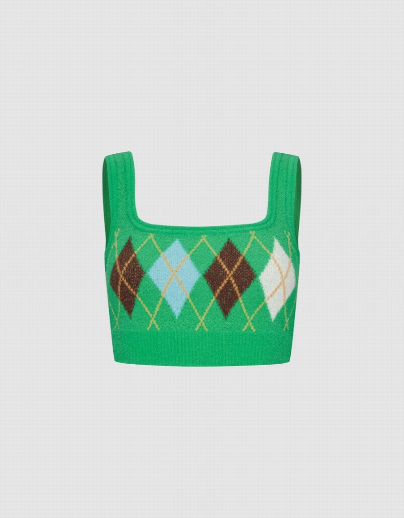 Cárdigan Urban Revivo Argyle Print De Punto Mujer Verdes | HIR3267GK