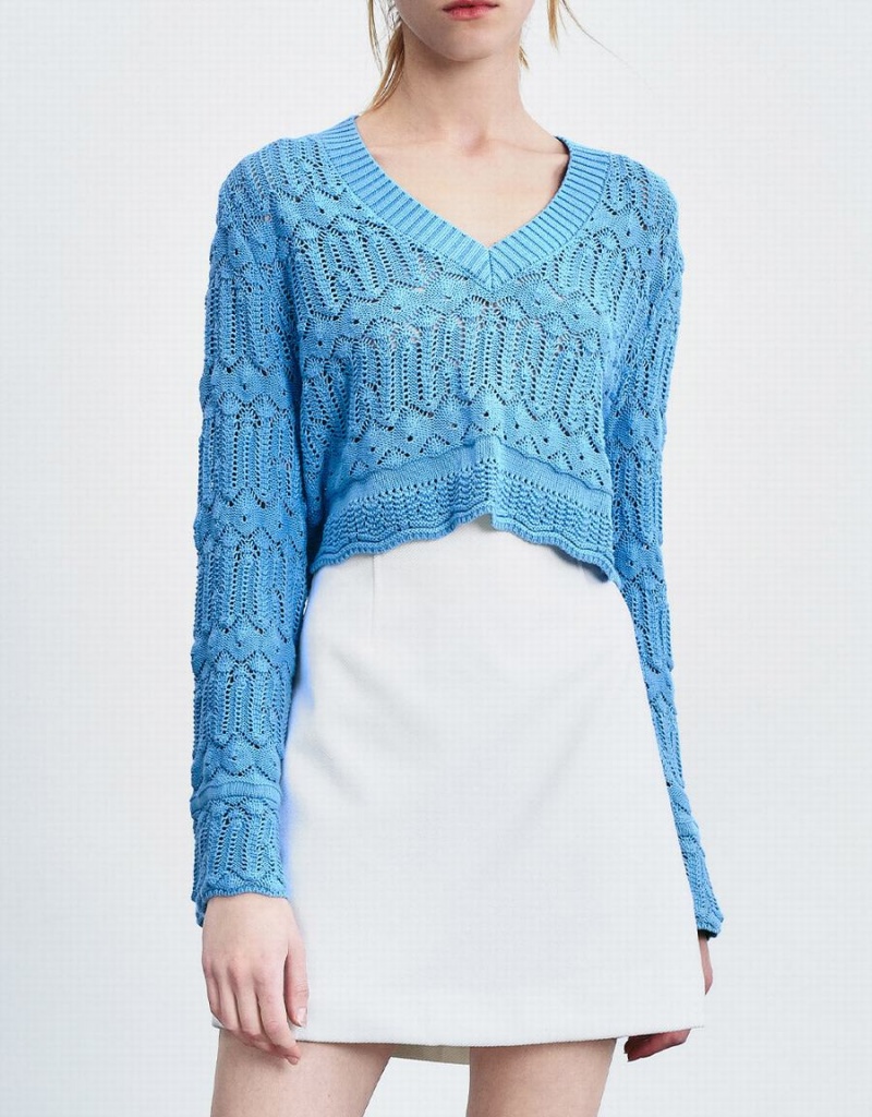 Cárdigan Urban Revivo Bell Sleeve Pointelle Knit Top Mujer Azules | DKE7674EK