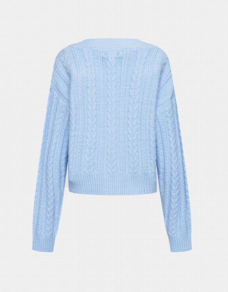 Cárdigan Urban Revivo Cable Knit Button Up Mujer Azules | GPW9571JX