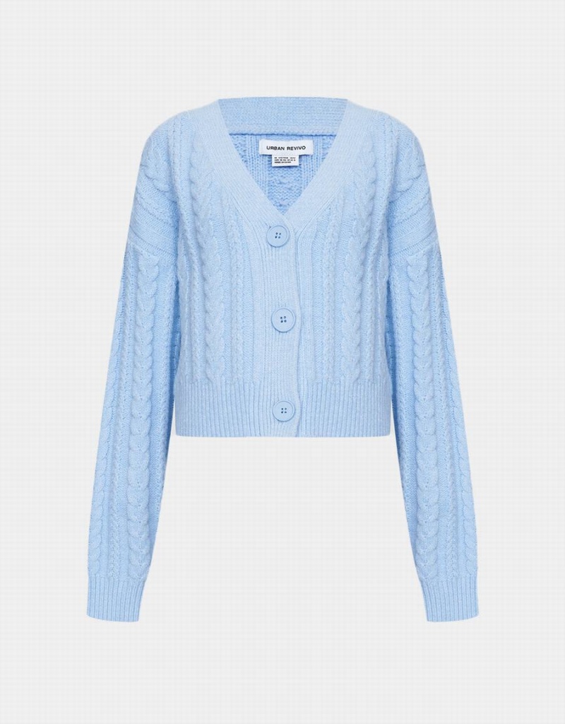 Cárdigan Urban Revivo Cable Knit Button Up Mujer Azules | GPW9571JX