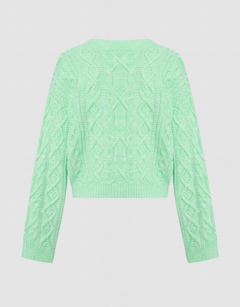 Cárdigan Urban Revivo Cable Knit V Neck Button Up Mujer Verdes | WZL4840MF