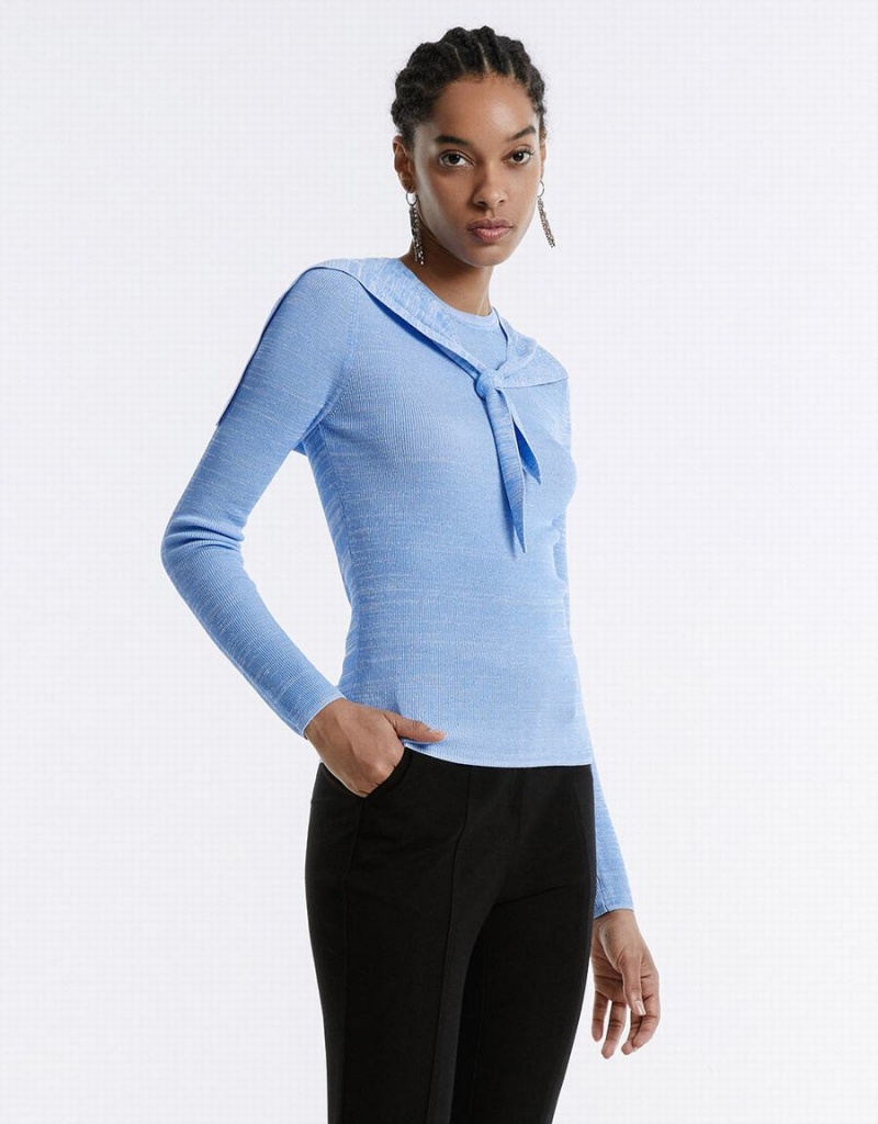 Cárdigan Urban Revivo Combination Tie Front De Punto Top Mujer Azules | MUL929LP