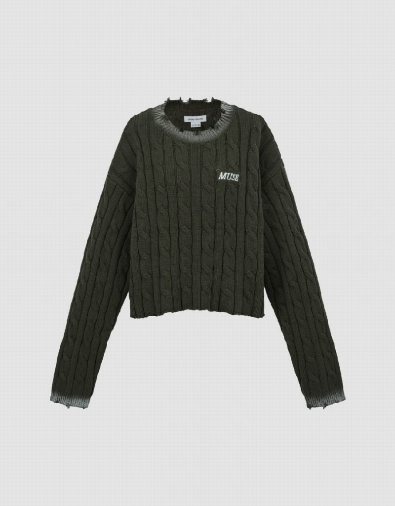 Cárdigan Urban Revivo Crew Neck Cable De Punto Mujer Verdes | YHA5748RZ