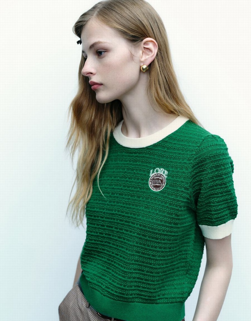 Cárdigan Urban Revivo Crew Neck De Punto Mujer Verdes | WDQ8448AH